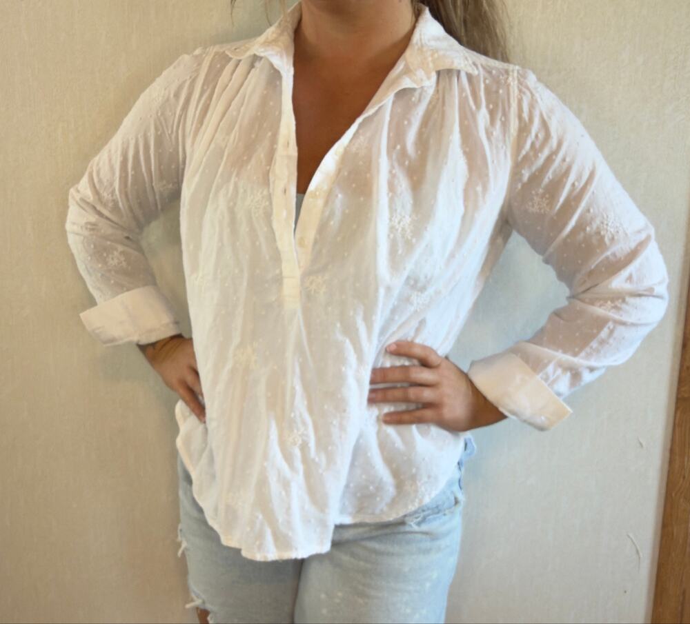 Gap Small White Embroidered Swiss Dot Popover Blouse Boho Peasant Top
